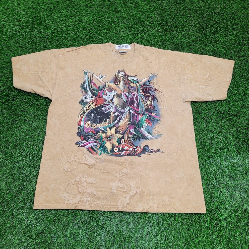 Vintage 90s Native-American Spiritual Shirt 2XL 25x30 Brown